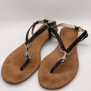 COACH black patent leather clasp sandals